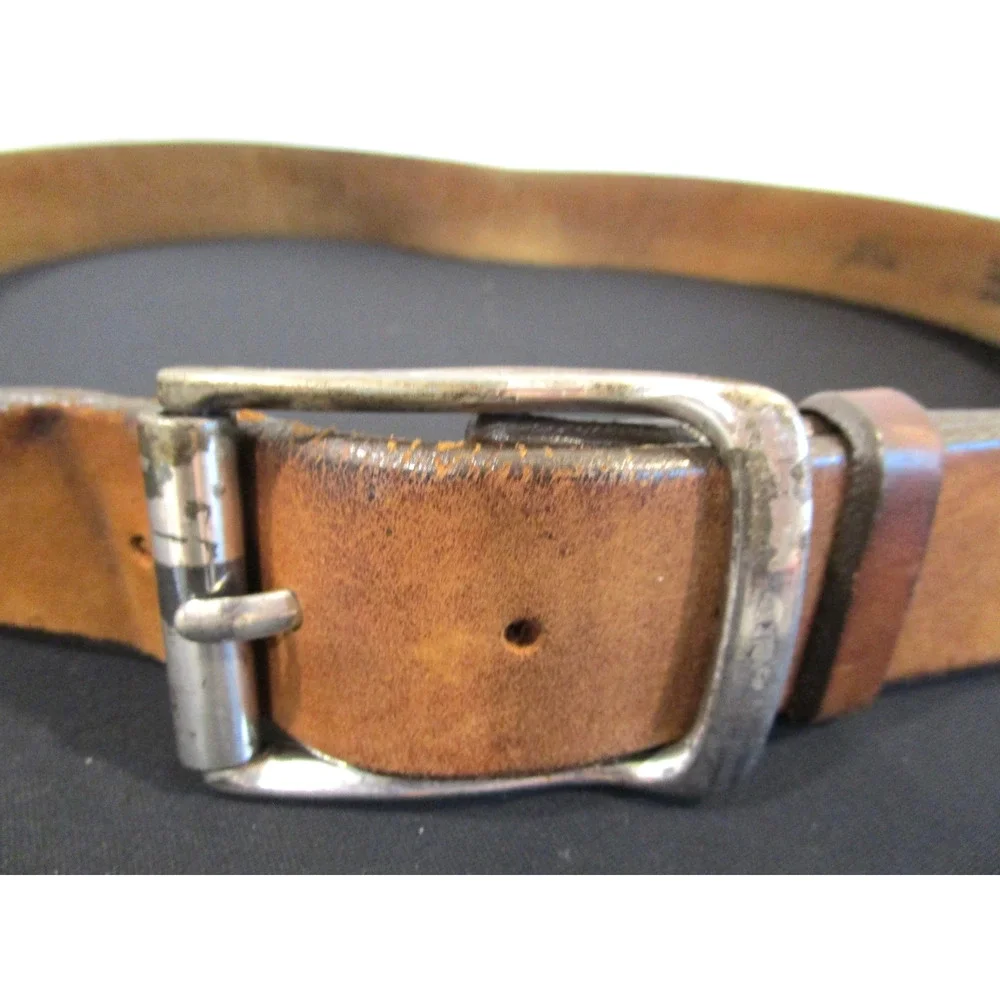 Tony Lama Brown Leather Silver Buckle Work Belt Men Sz 38, 37